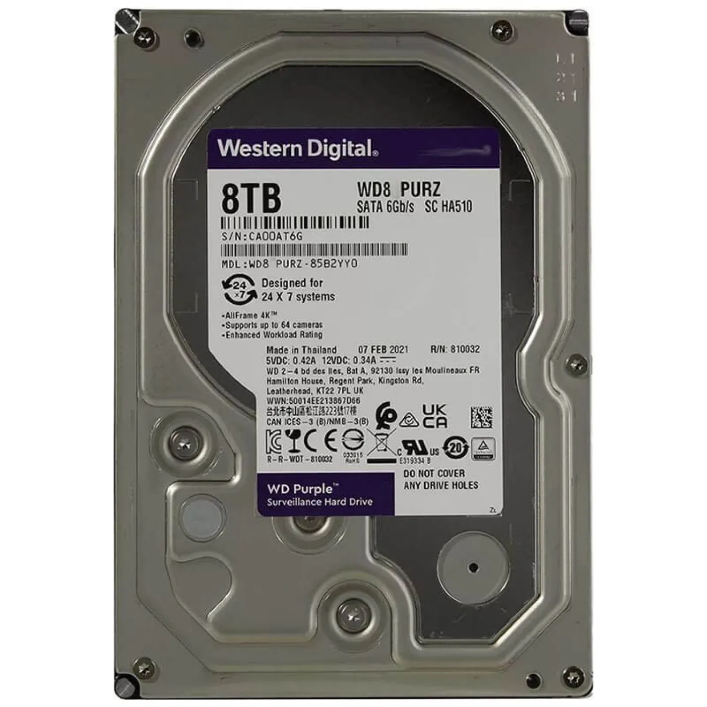 Жорсткий диск 3.5" 8TB 256MB Western Digital Purple (WD85PURZ) - Фото 1